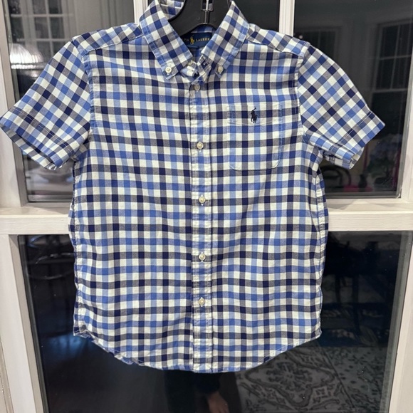 Polo Ralph Lauren Boys Short sleeve Button Down Shirt size 7 Checkered Blue - Picture 2 of 10